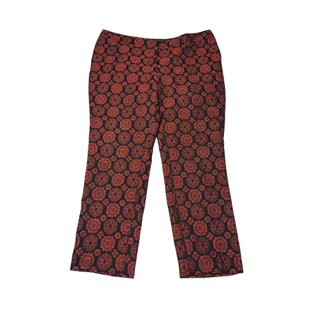 Boden Red Black Jacquard Medallion Straight Leg Trousers Zip Womens 12L W38 L27